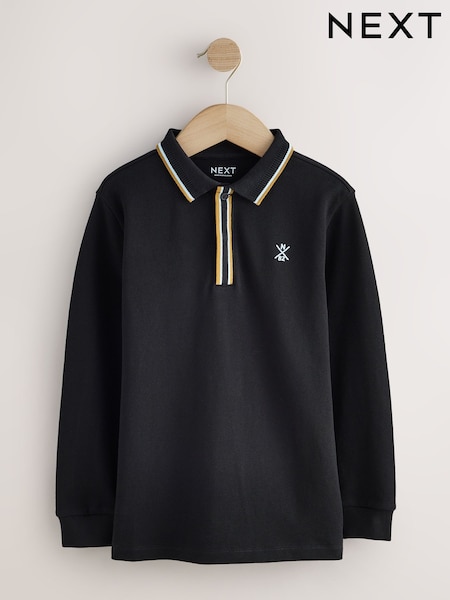 Black - Long Sleeve Tipped Polo Shirt (3-16yrs)