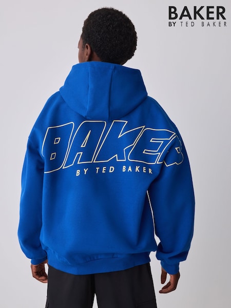 כחול  - Baker By Ted Baker Oversized Graphic Hoodie