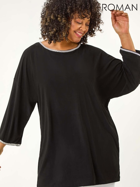 Roman Curve Diamante Trim Stretch Top (G90053) | 103 €