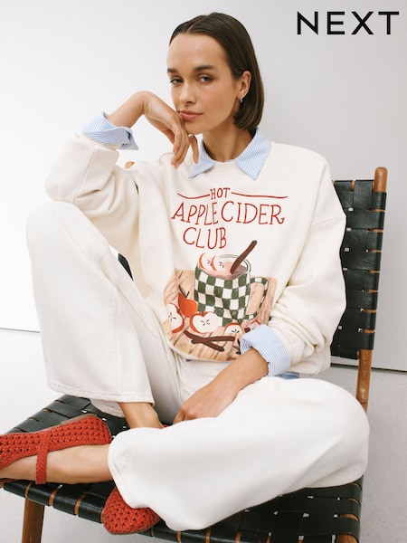 Ecru - Autumnal Apple Cider Graphic Sweatshirt