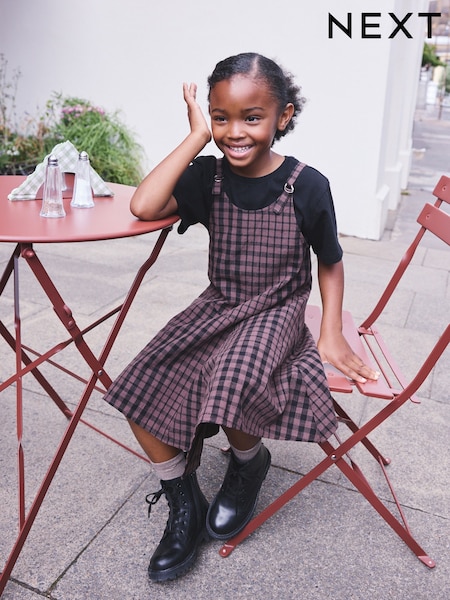 Brown - Neutral Check Pinafore (3-16yrs)
