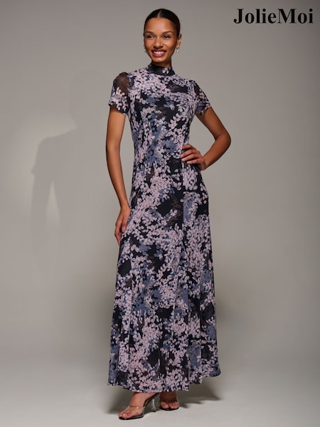 Jolie Moi Black Turtle Neckline Mesh Maxi Dress (G90124) | kr1 398