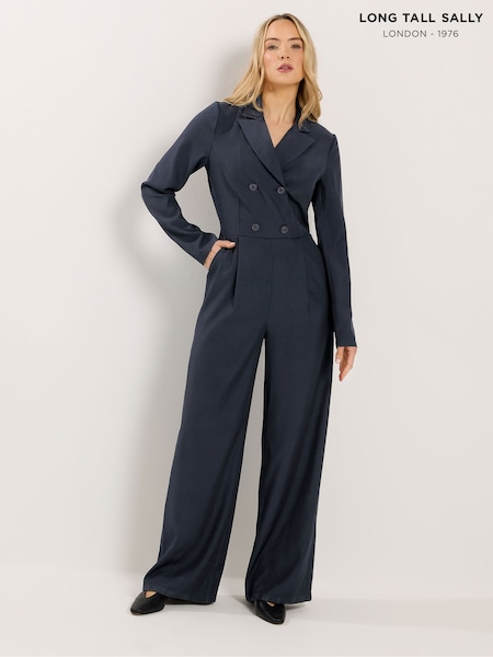 Long Tall Sally Blue Long Sleeve Collared Jumpsuit (G90199) | $135