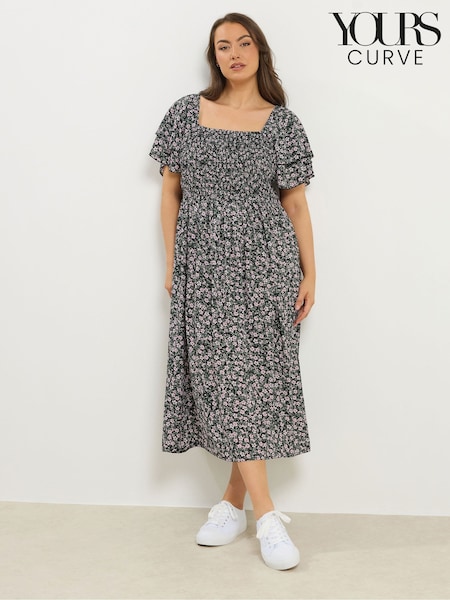 Yours Curve Pink Shirred Mid Maxi Dress (G90204) | $85