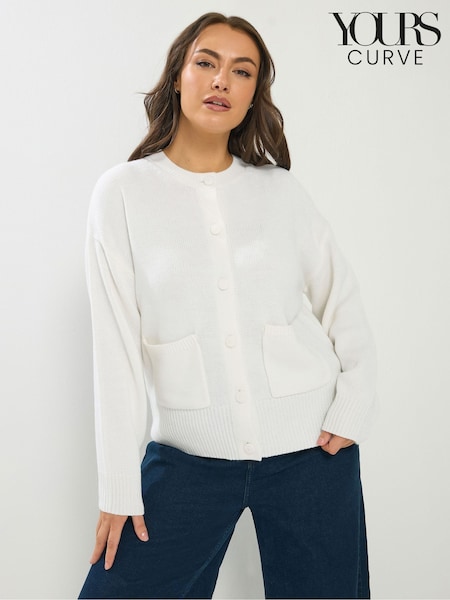 Yours Curve Cream Button Thru Bomber Jacket (G90229) | AED198