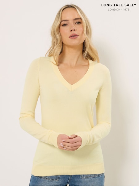 Long Tall Sally Yellow Fine Gauge V-Neck Jumper (G90259) | kr455