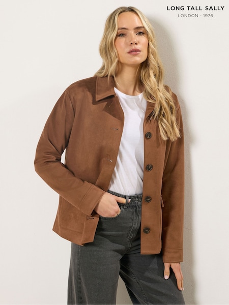 Long Tall Sally Brown Suedette Trucker Jacket (G90279) | kr1 005