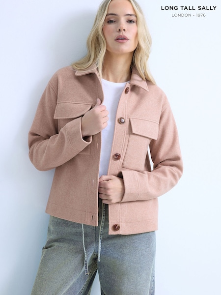 ורוד - Long Tall Sally Faux Wool Trucker Jacket (G90290) | 322₪