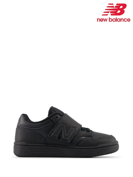 Black - New Balance 480 Kids Bungee Lace Trainers With Top Strap