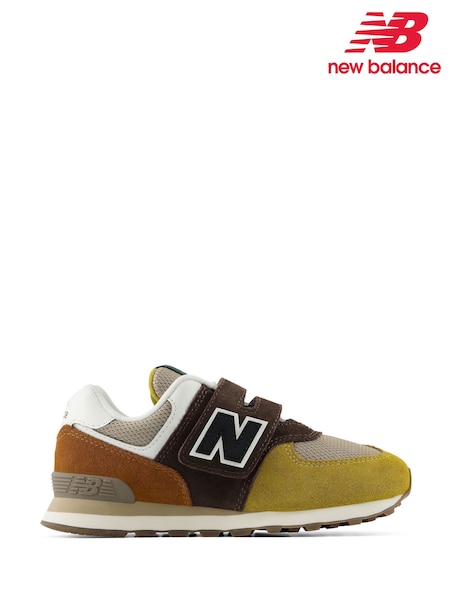 Mustard Yellow - New Balance 574 Kids Hook & Loop Trainers