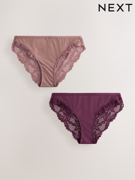 Plum/Tan Brown - Lace Knickers 2 Pack