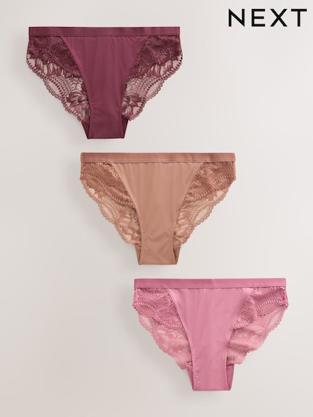 Plum/Mocha/Pink - Lace Knickers 3 Pack