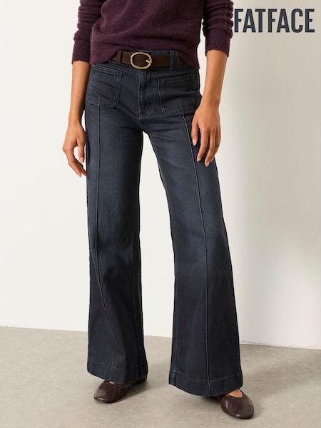 Blue Ink - Fatface Patch Pocket Flare Jeans