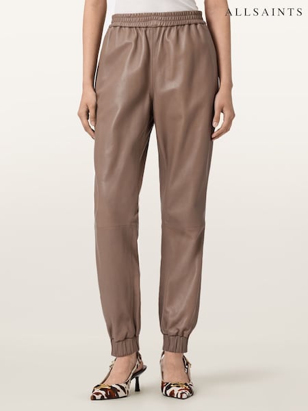 AllSaints Brown Jen Leather Joggers (G90646) | AED1,741