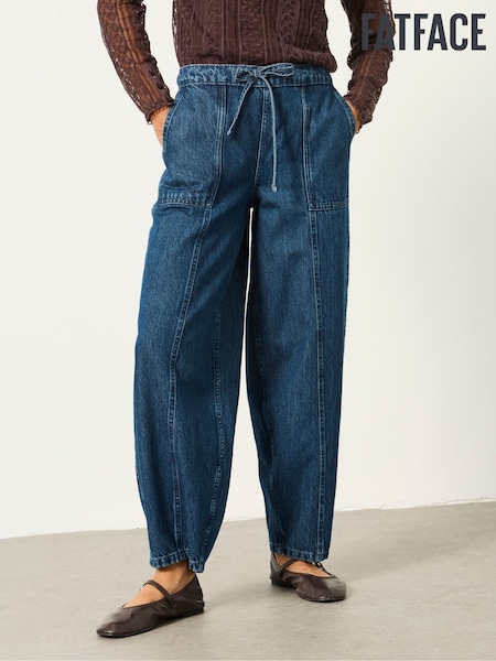 Denim Dark Wash - Fatface Drawstring Barrel Jeans