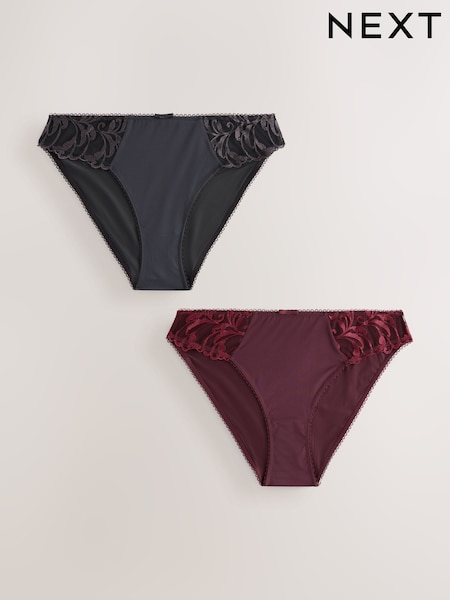 Berry/Black - Embroidered Knickers 2 Pack