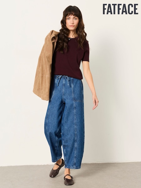 Mid Wash - Fatface Drawstring Barrel Jeans
