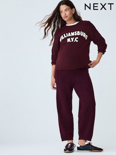 Burgundy Red - Maternity Barrel Leg Knit Trousers