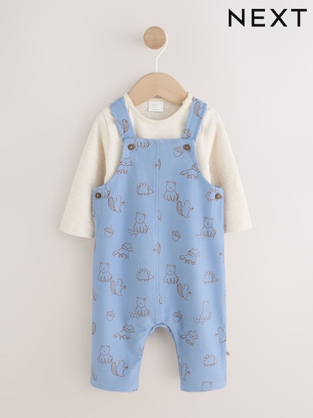Blue Linear Character - Jersey Dungaree And Bodysuit Baby Set (0mths-2yrs)