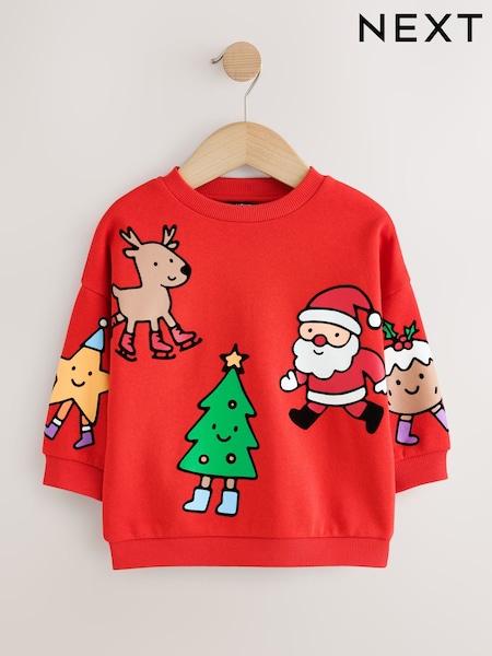 Red - Christmas Crew Neck Sweat Top (3mths-7yrs)