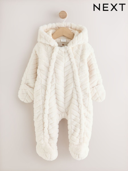 White Clipped Faux Fur Double Zip - Baby All-in-one (0mths-2yrs)