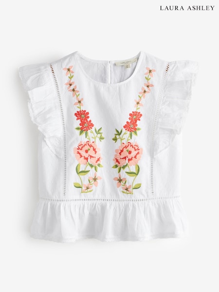 Biały/różowy - Laura Ashley Lavington Blooms Ruffle Cotton Beach Co-ord Top