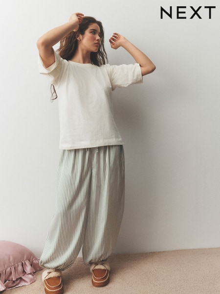 Sage Green Stripe - Balloon Trousers Pyjamas