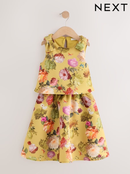 Yellow Ochre - Floral Scuba Blouse And Skirt Set (3-16yrs)