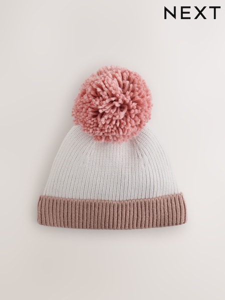 Rosa - Stickad babymössa med pompom