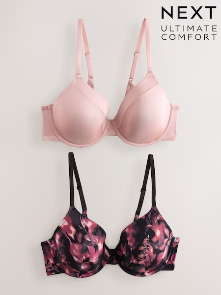 Black Print/Pink - A-e Smoothing Ultimate Comfort Bras 2 Pack