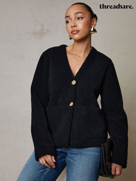 Svart - Threadbare Button Up Borg Jacket (G92476) | kr760