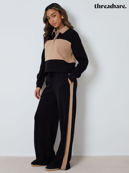 Threadbare Black Boxy Long Sleeve Polo Sweatshirt & Joggers Set (G92481) | €79