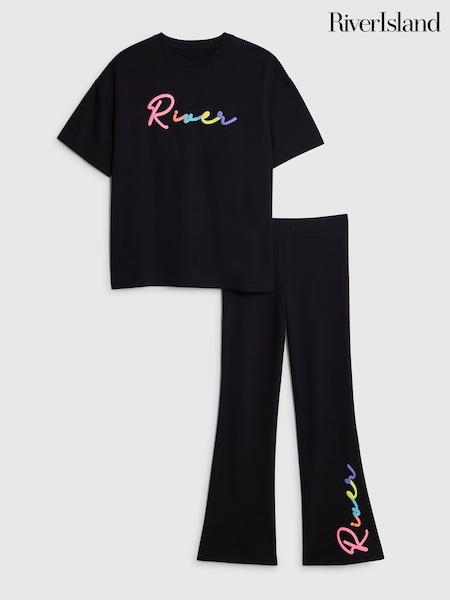 River Island Black T-Shirt & Kickflare Set (G92502) | AED140