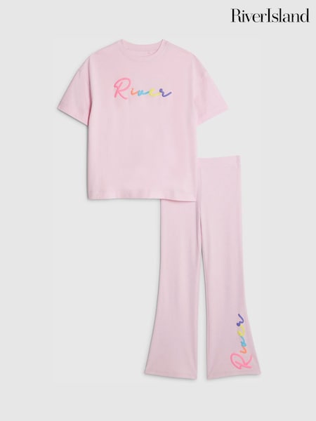 River Island Pink T-Shirt & Kickflare Set (G92507) | AED140