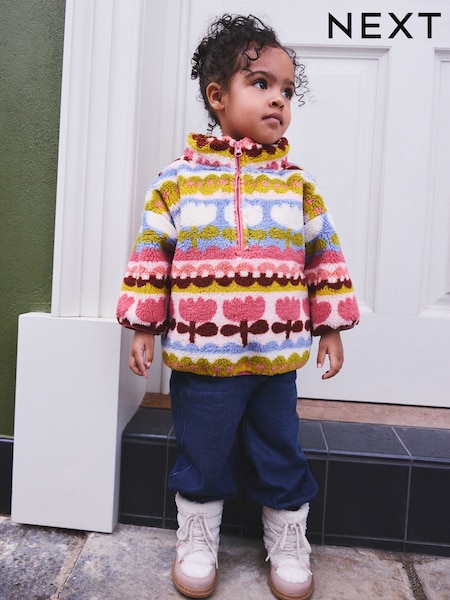 Pink/Blue Flowers - Half Zip Fleece (3mths-7yrs)