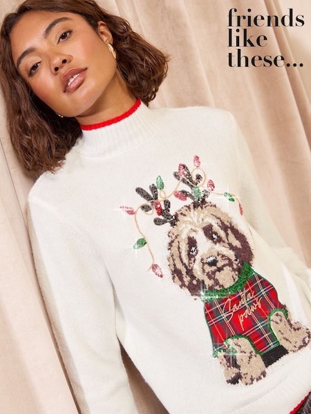 Ivory - Friends Like These High Neck Christmas Dog Jumper