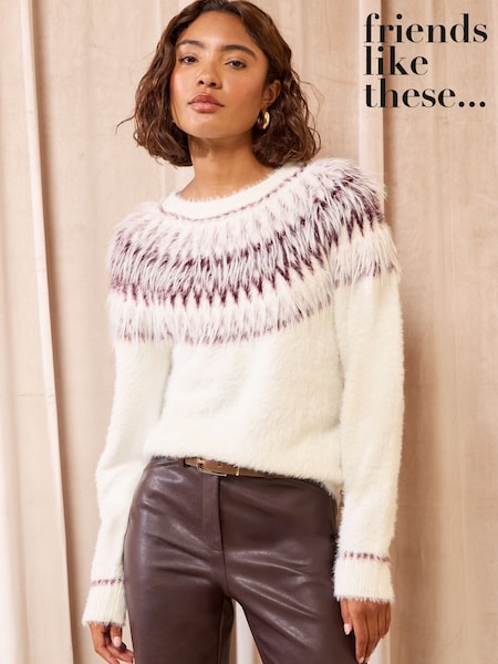 Ivory - Friends Like These Eyelash Fairisle Jumper