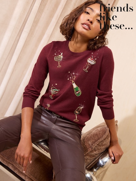 Burgundy Beaded - Friends Like These Christmas Jumper