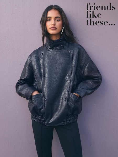 Sort - Friends Like These Ultimate Textured Faux Leather Bomberjakke