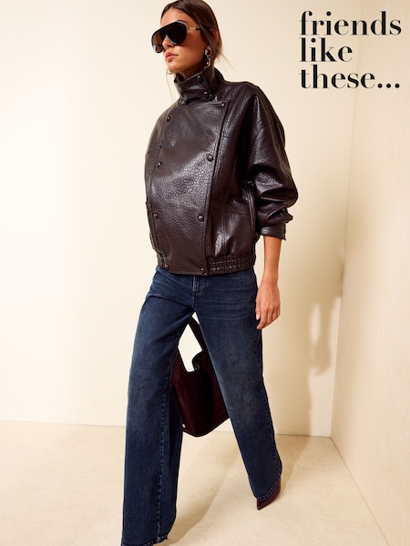 Šokoladinis rudas - Friends Like These Ultimate Textured Faux Leather Bomber striukės