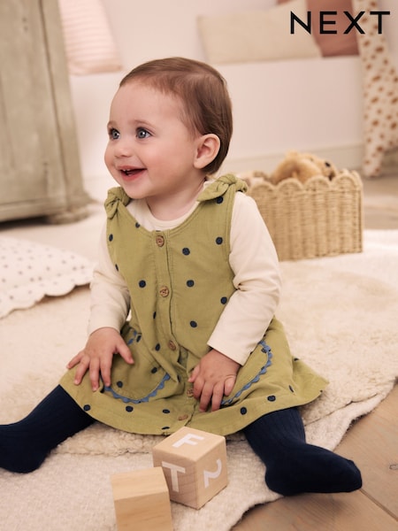 Green Spot - Baby Pinafore Long Sleeve Bodysuit And Tights 3 Piece Set (0mths-2yrs)