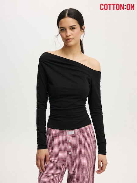 Cotton On Black Dreamy Soft Off The Shoulder Long Sleeve Top (G93142) | 190 zł