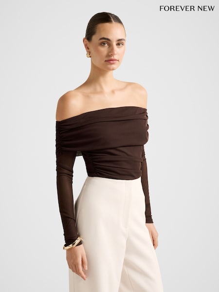 Forever New Kaia Ruched Mesh Bardot Neck Top (G93164) | 250 zł