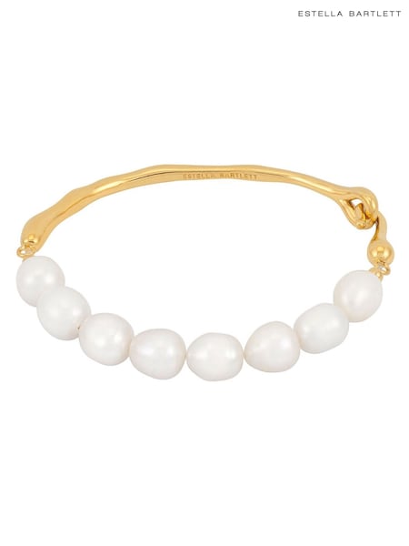 The Edit by Estella Bartlett Gold Tone Molten and Baroque Pearl Bangle Bracelet (G93418) | KWD27.500