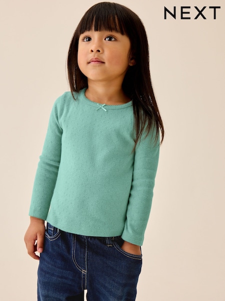 Green - Long Sleeve Pointelle Top (3mths-7yrs)
