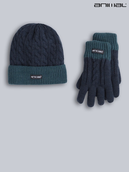 Blå - Animal Kids Fur Lined Hat & Gloves Set (G93652) | kr471