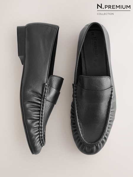 črna - N.premium Almond Toe Ruched Loafers