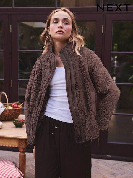 Chocolate Brown - Borg Half Zip Peplum Fleece