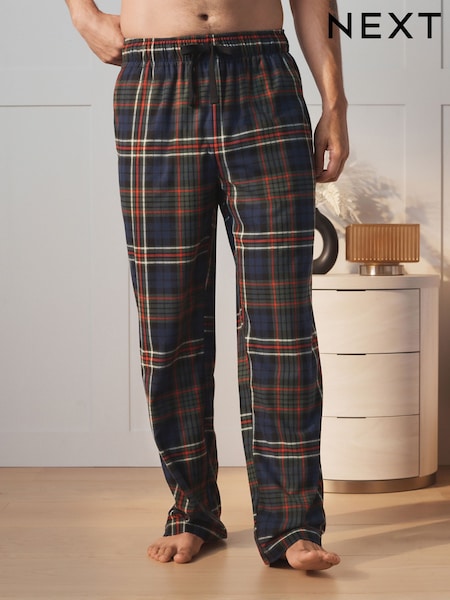 Navy Blue - Regular Cosy Check Jersey Pyjama Bottoms