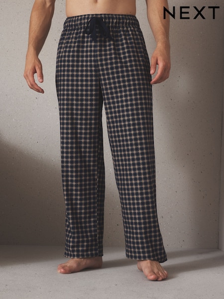 أزرق داكن/محايد - Regular Cosy Check Jersey Pyjama Bottoms 2 Pack